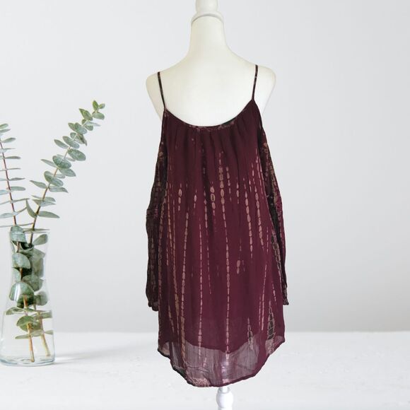 Patrons of Peace Blouse Dress. Wine and Brown Tie-Dye Pattern Long Sleeves Small - Picture 5 of 9